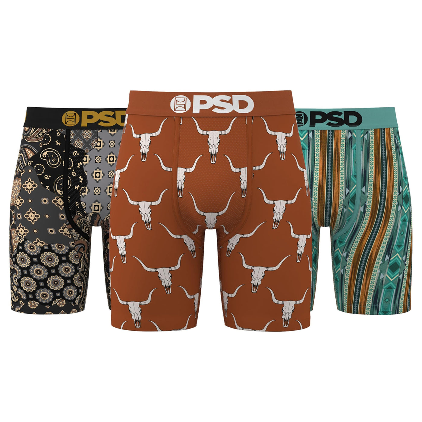 PSD Underwear Men's Western Patterned Boxer Briefs 3-Pack