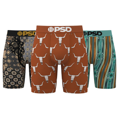 PSD Underwear Men's Western Patterned Boxer Briefs 3-Pack