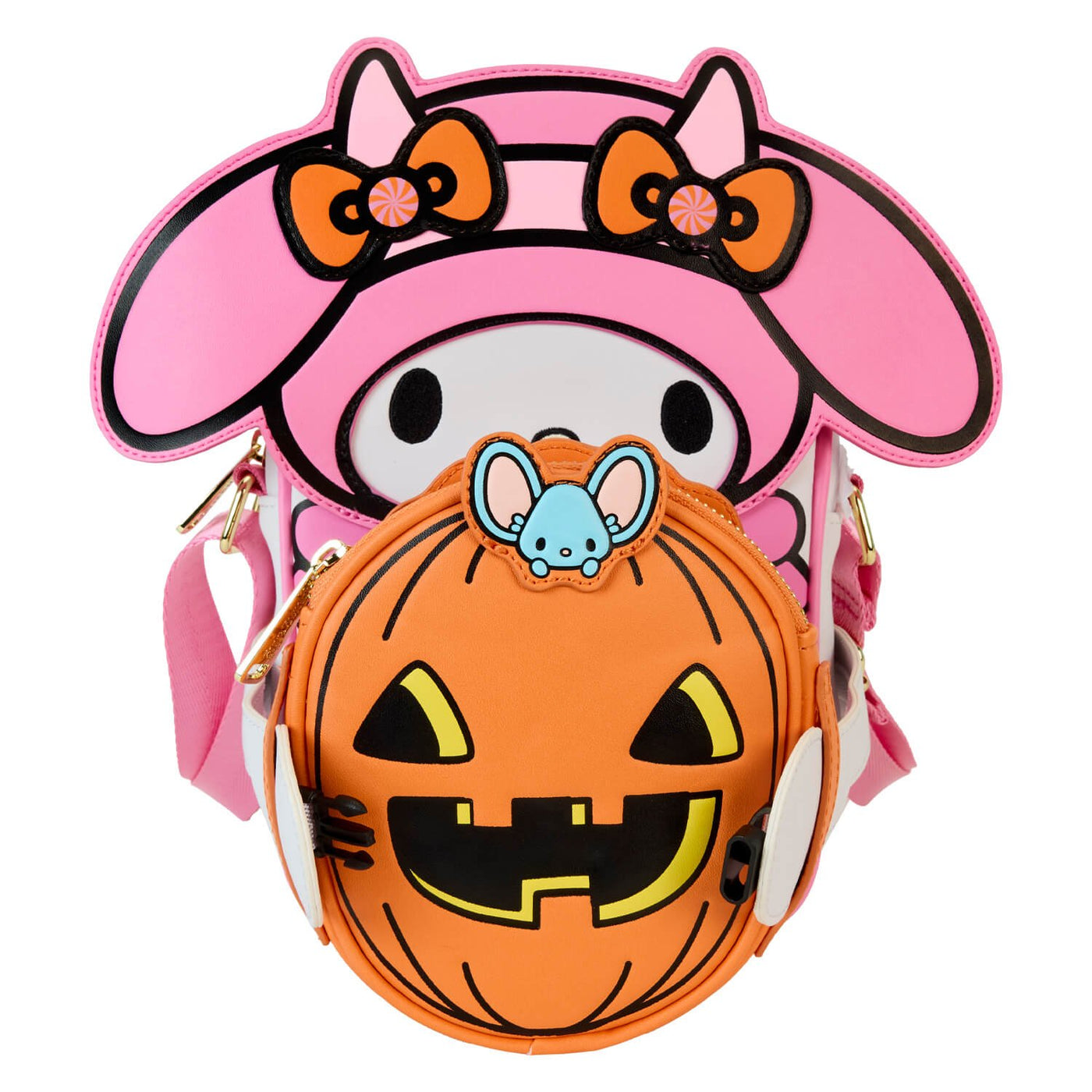 Loungefly Sanrio My Melody Devil Crossbuddy Bag - front open arms