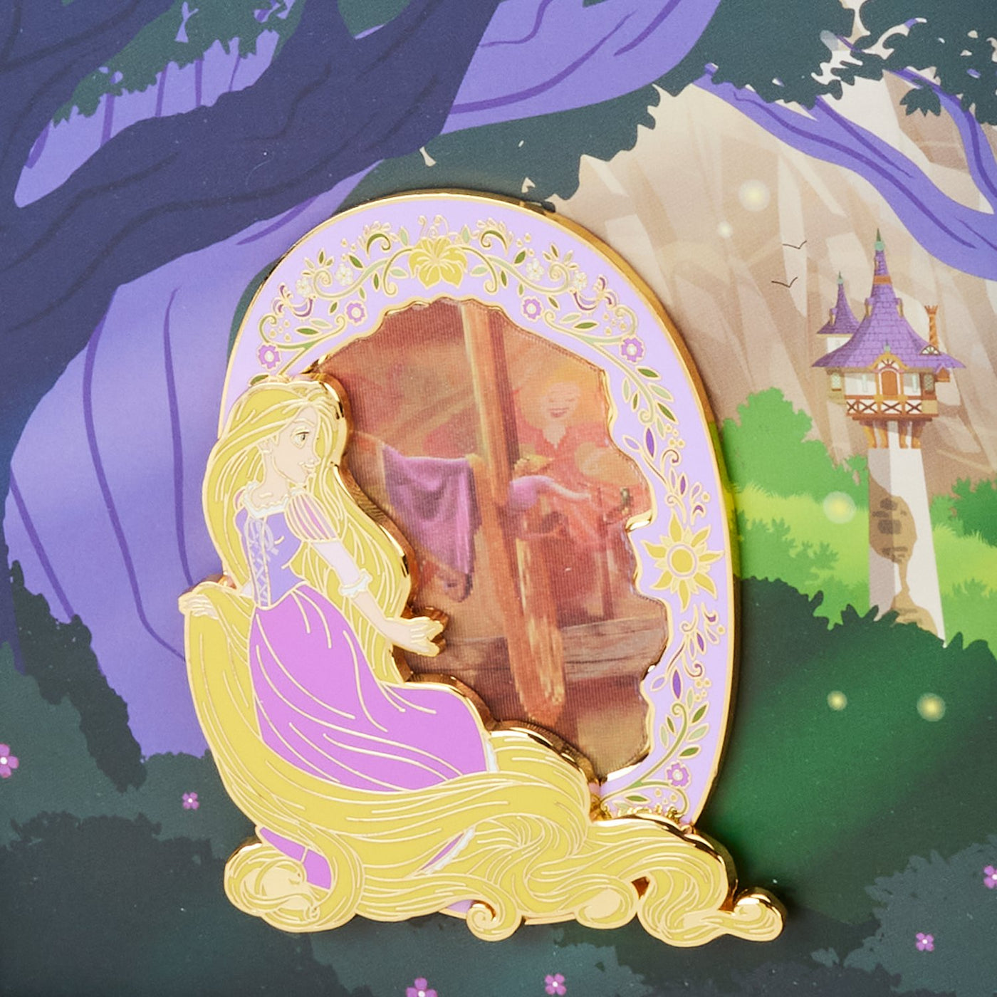 Loungefly Disney Tangled Princess Rapunzel Lenticular 3" Collector Box Pin - Front Lenticular 2