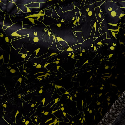 Inside lining of Loungefly COLLECTIV Pokemon THE COLLECTR Full-Size Backpack with Pikachu pattern.