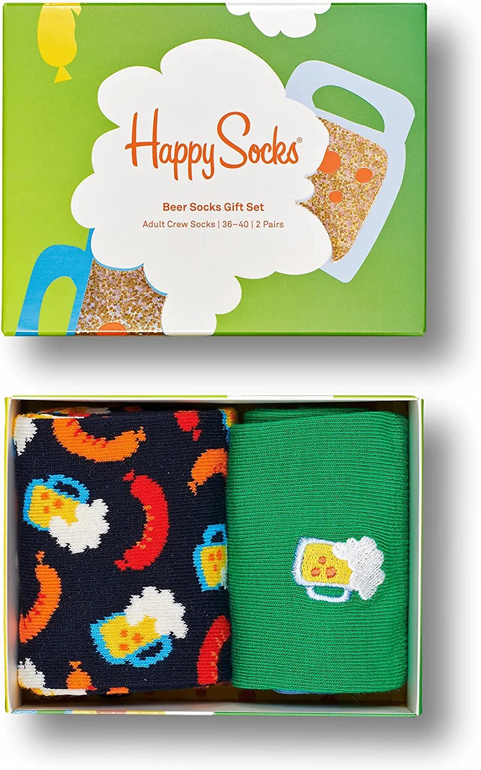 Happy Socks Colorful and Fun Beer Socks Gift Set Gift Set for Men and Women Premium Cotton Socks 2 Pair Giftbox size