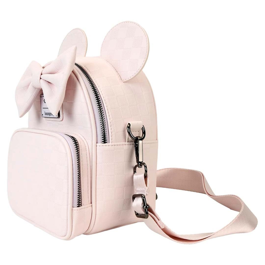 Loungefly Disney Minnie Mouse Checkered Texture Convertible Mini Backpack &amp; Crossbody Bag