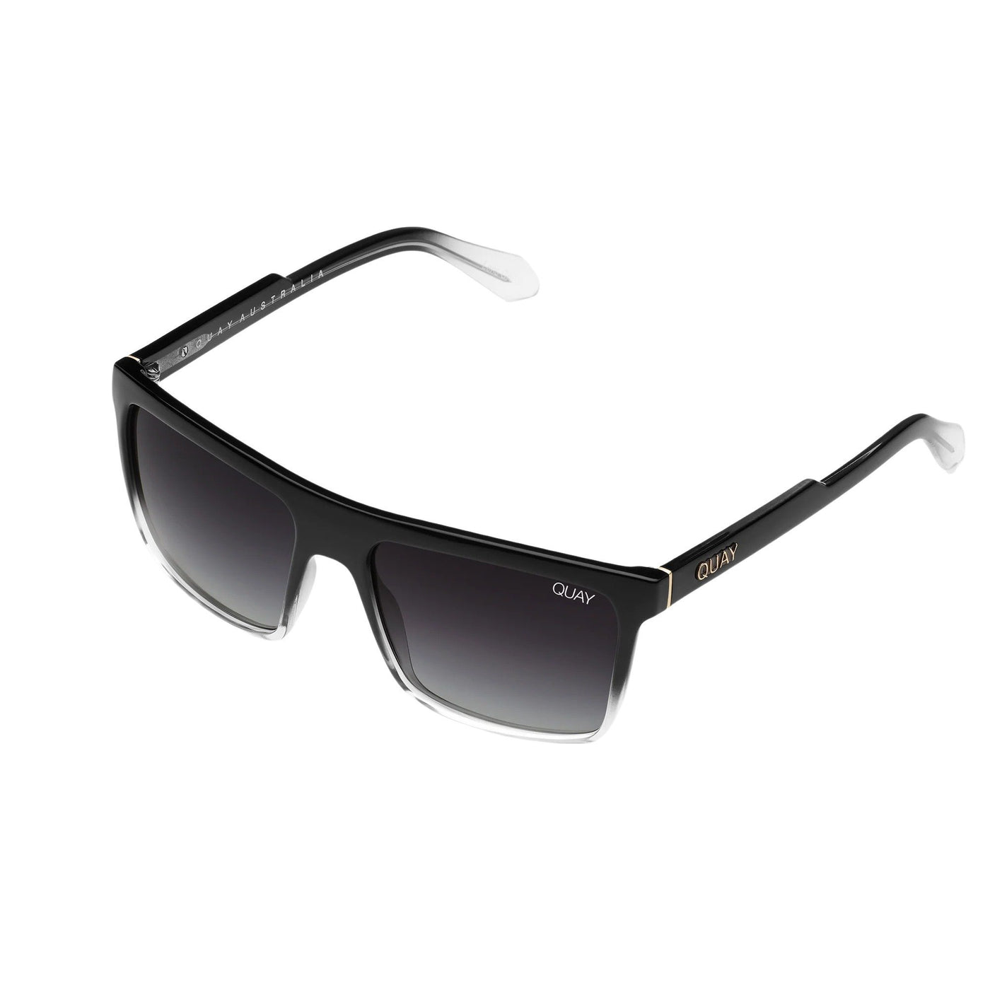 Quay Unisex Let It Run Oversized Square Sunglasses (Black Clear Frame/Smoke Polarized Lens) - 3/4 left angle