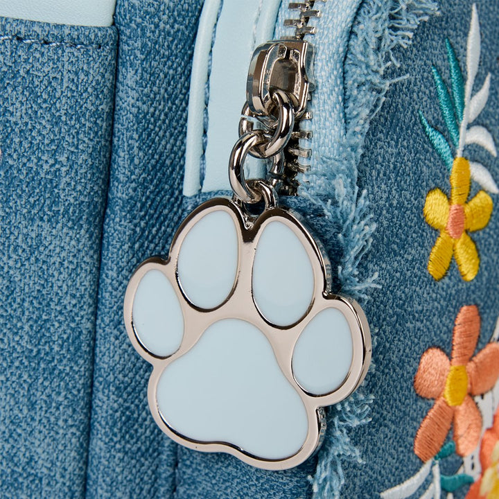Loungefly Disney Dogs &amp; Cats Floral Faux Denim Fringe Mini Backpack
