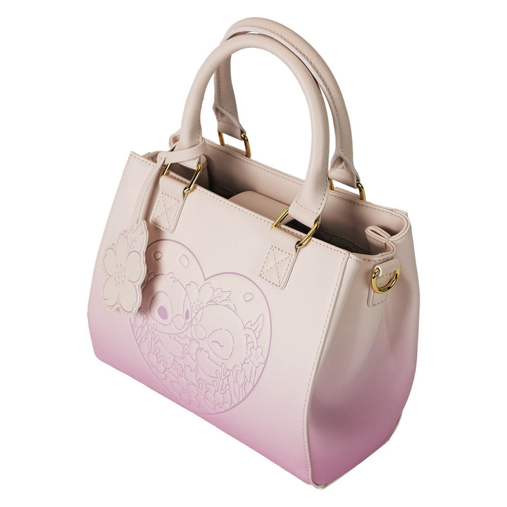 Loungefly Disney Stitch &amp; Angel Cherry Blossom Heart Crossbody Bag