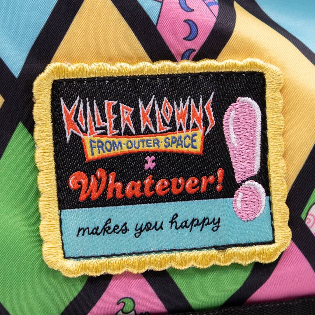 Whatever Makes You Happy Killer Klowns from Outer Space Reversible &amp; Convertible Square Backpack with Fatso Charm