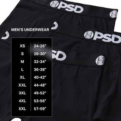 PSD Underwear Men's Emblem Lux Boxer Briefs 3-Pack - Size Chart