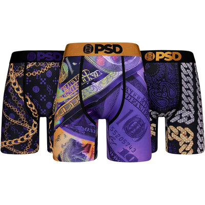 PSD Underwear Men's Purp & Gold Boxer Briefs 3-Pack