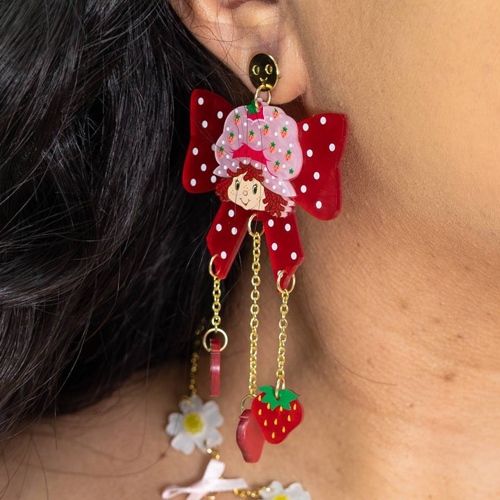 Whatever Makes You Happy Strawberry Shortcake Bow Berries Acrylic Earrings