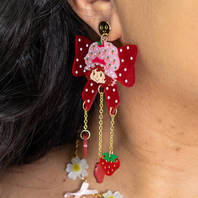 Whatever Makes You Happy Strawberry Shortcake Bow Berries Acrylic Earrings