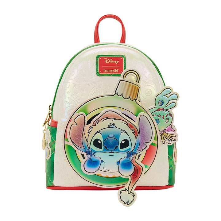 Loungefly Disney Stitch &amp; Scrump Iridescent Holiday Ornament Mini Backpack