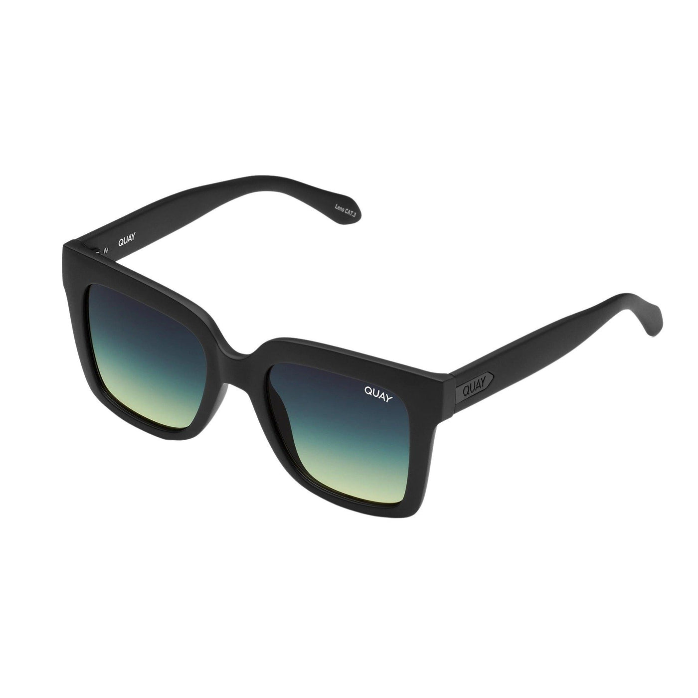 Quay Women's Icy Oversized Square Sunglasses - Icy Black Frame/Icy Green Polarized Lens - 3/4