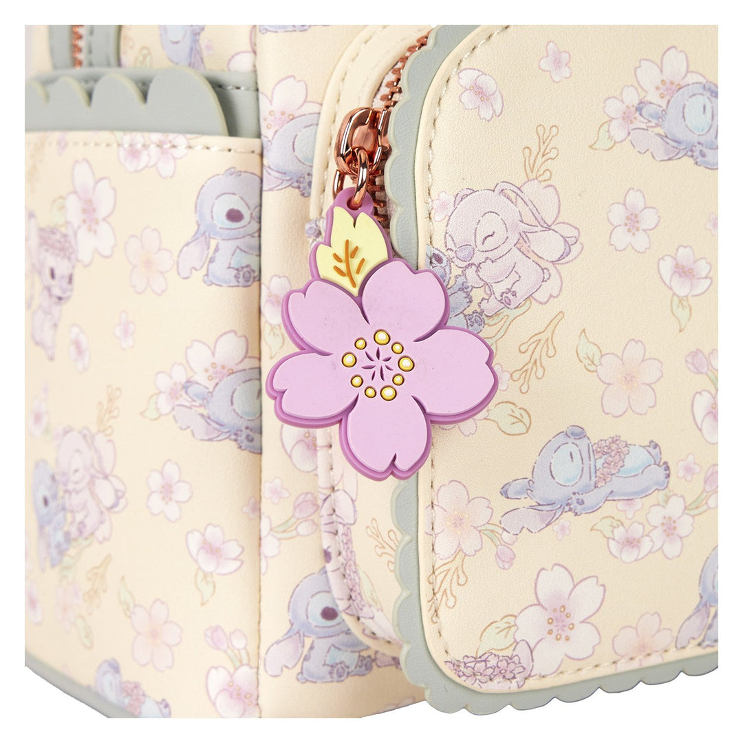 Loungefly Disney Stitch &amp; Angel Cherry Blossom All-Over Print Mini Backpack