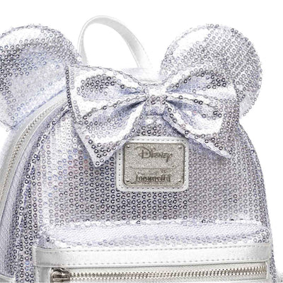 Loungefly Disney Minnie Mouse Platinum Sequin Mini Backpack - 707 Street Exclusive