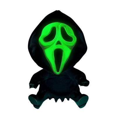 Kidrobot Scream 8" Ghost Face Glow in The Dark Roto Phunny Plush - front with Glow in the Dark activated