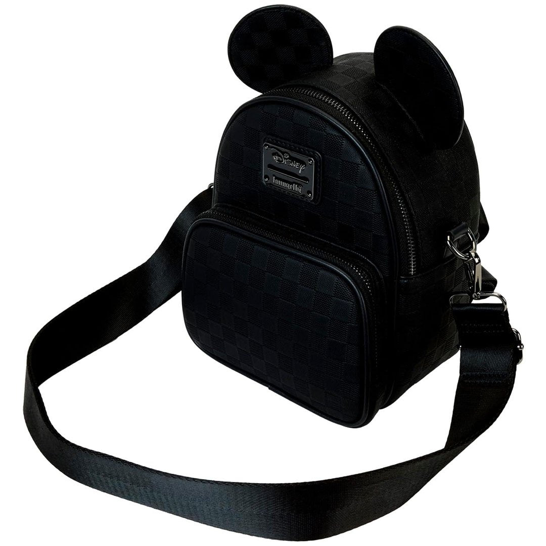 Loungefly Disney Mickey Mouse Checkered Texture Convertible Mini Backpack &amp; Crossbody Bag