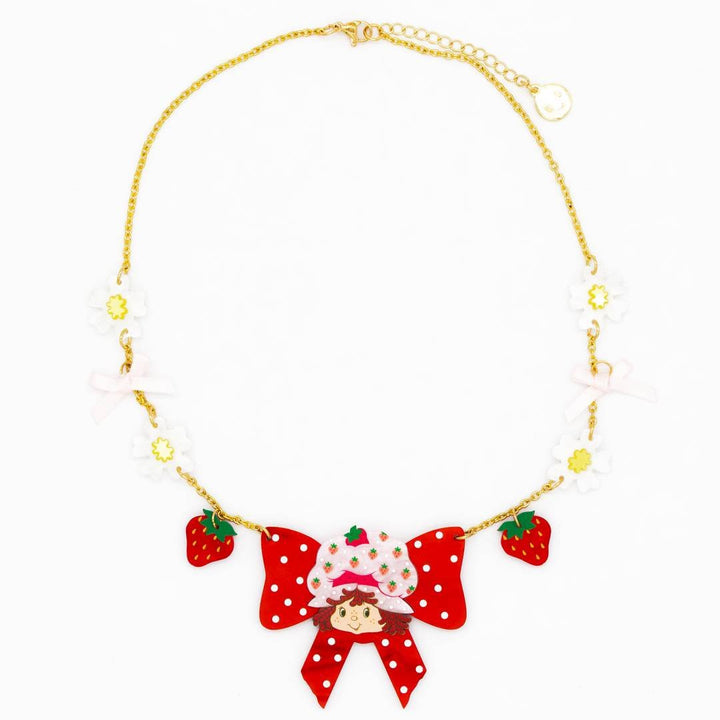 Whatever Makes You Happy Strawberry Shortcake Berry Bow Acrylic Necklace