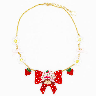 Whatever Makes You Happy Strawberry Shortcake Berry Bow Acrylic Necklace