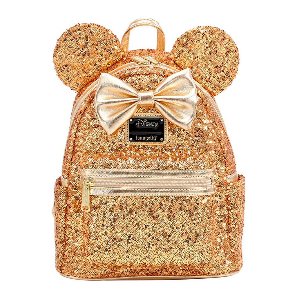 671803279766 - Loungefly Disney Minnie Mouse Yellow Gold Sequin Mini Backpack - Front