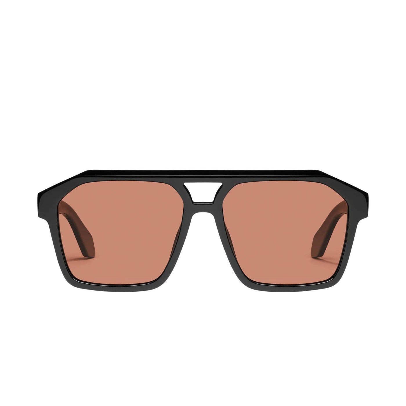 Quay Women's Soundcheck Modern Aviator Sunglasses (Black Frame/Apricot Polarized Lens) - Front View