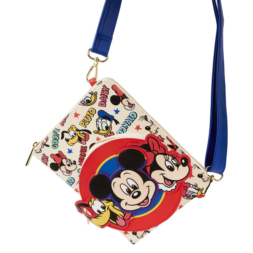 Loungefly Disney Mickey &amp; Friends Classic All-Over Print Refillable Stationery Zip Around Crossbody Journal