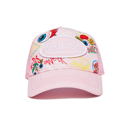 Von Dutch Light Pink Hat Kids Light Denim Trucker Hat - Pink Logo | Von Dutch main image 4