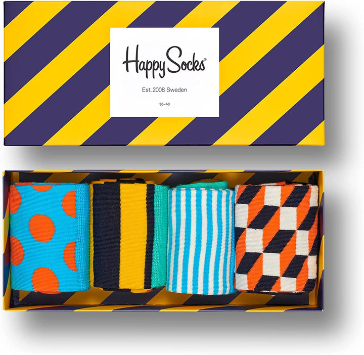 Happy Socks 4-Pack Amazon Stripe Gift Set, colorful and fun, Socks for Men and Women, Yellow-Navy-Blue-Orange-White-Green