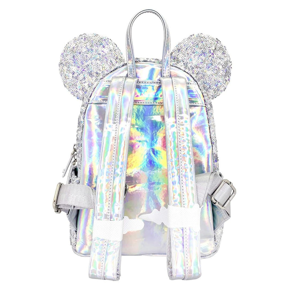 Loungefly Disney Minnie Mouse Silver Holographic Sequin Mini Backpack