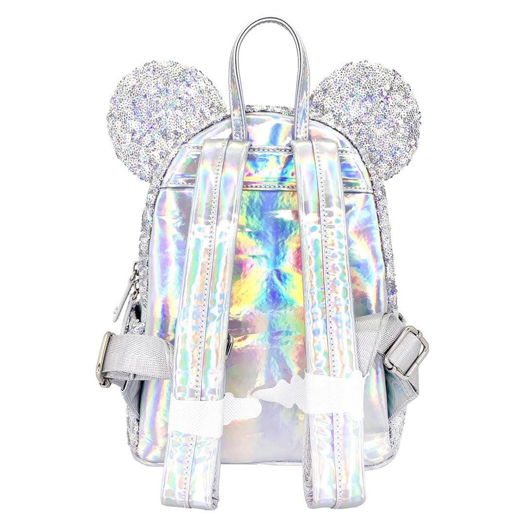 Loungefly Disney Minnie Mouse Silver Holographic Sequin Mini Backpack
