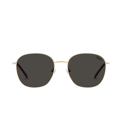 Quay Women's Jezabell Oversized Round Sunglasses - Gold Frame/Smoke Polarized Lens - Front