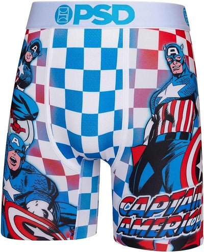 PSD Underwear Men's Marvel Print Boxer Briefs 3-Pack - Captain America Front