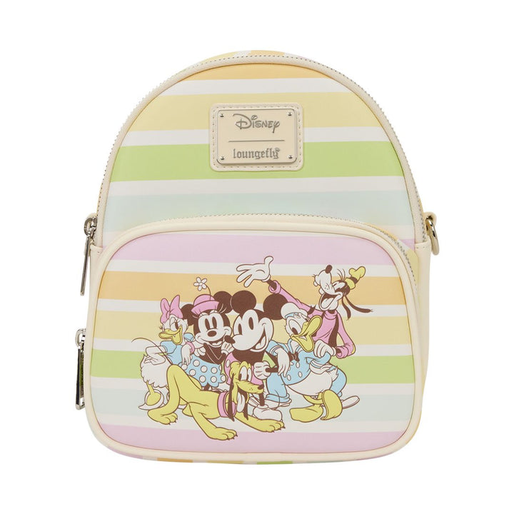 Loungefly Disney Mickey &amp; Friends Rainbow Stripes Convertible Mini Backpack &amp; Crossbody Bag