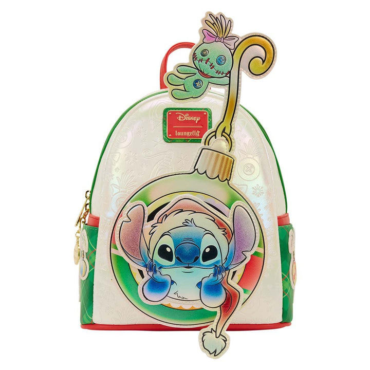 Loungefly Disney Stitch &amp; Scrump Iridescent Holiday Ornament Mini Backpack