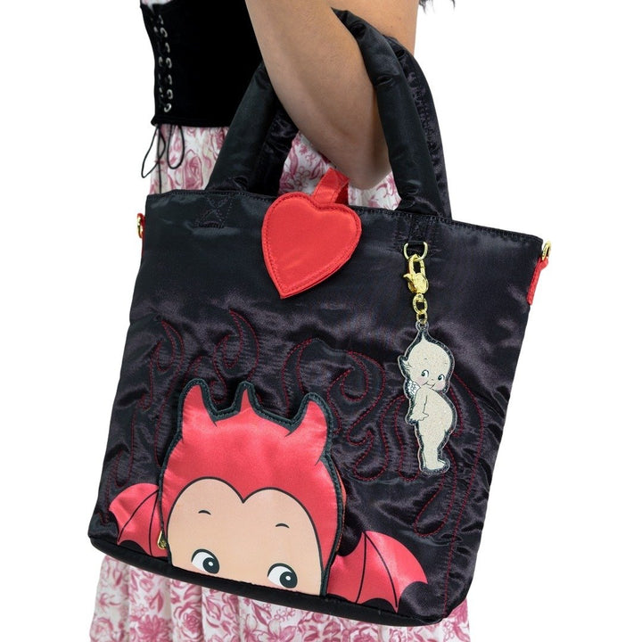 Whatever Makes You Happy Kewpie Devil Puffy Tote Bag with Angel Acrylic Charm