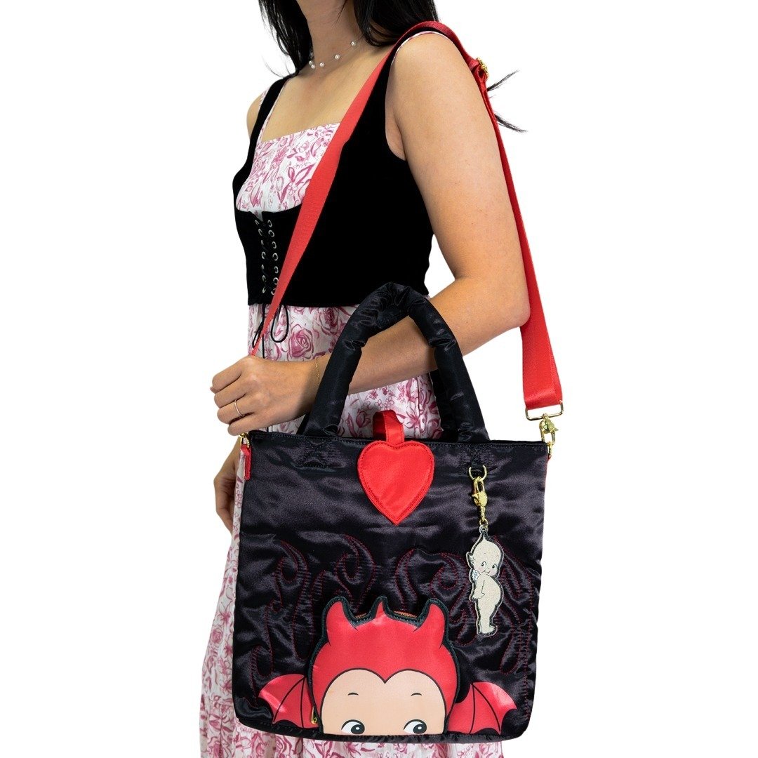 Whatever Makes You Happy Kewpie Devil Puffy Tote Bag with Angel Acrylic Charm