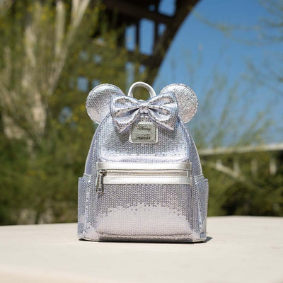 Loungefly Disney Minnie Mouse Platinum Sequin Mini Backpack - 707 Street Exclusive