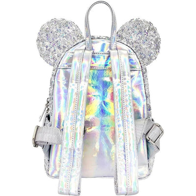 Loungefly Disney Minnie Mouse Silver Holographic Sequin Mini Backpack -back