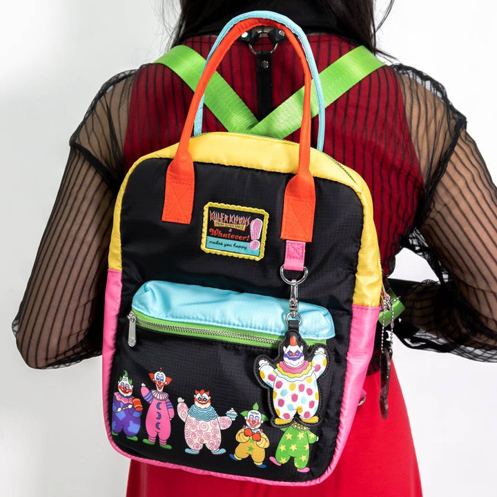 Whatever Makes You Happy Killer Klowns from Outer Space Reversible &amp; Convertible Square Backpack with Fatso Charm
