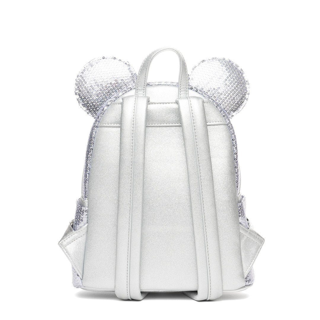 black sequin mini backpack Loungefly Disney Minnie Mouse Platinum Sequin Mini Backpack