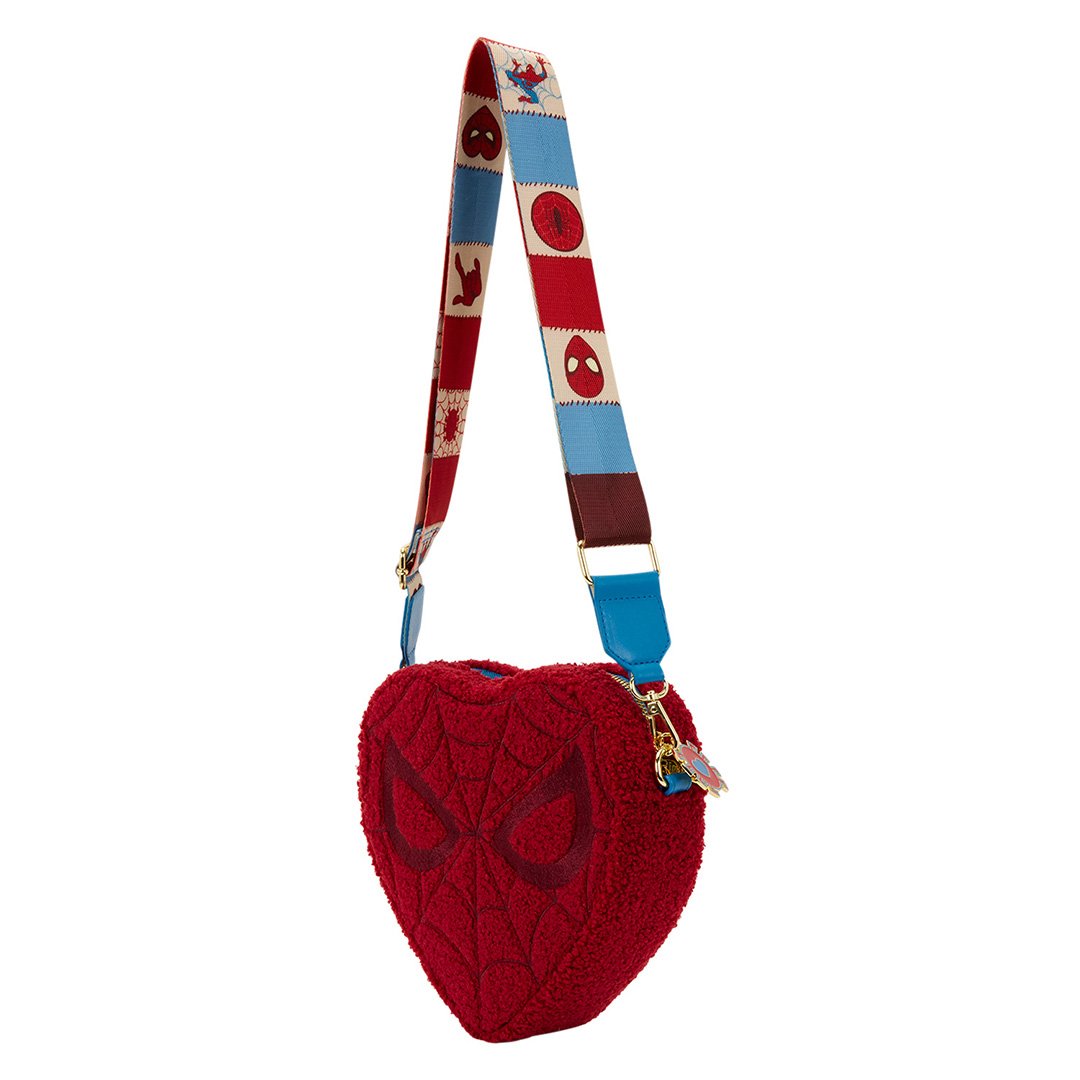 Loungefly Marvel Spider-Man Sherpa Heart Shaped Crossbody Bag 