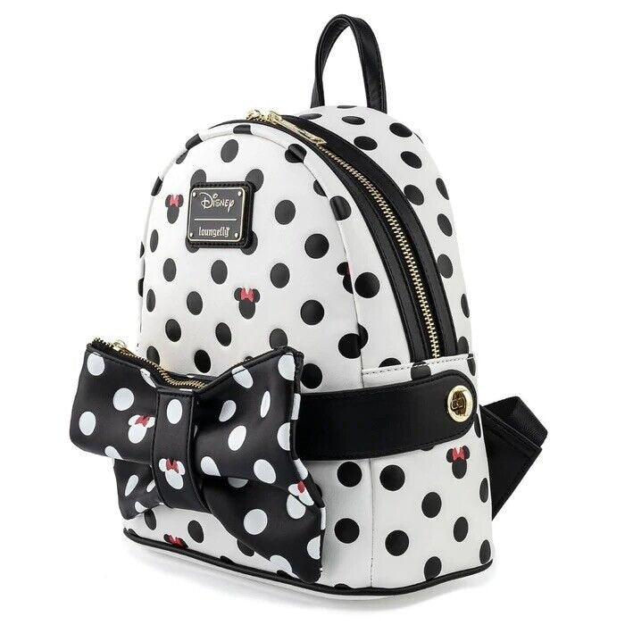 Loungefly Disney Minnie Mouse Black And White Polka Dot Mini Backpack ...