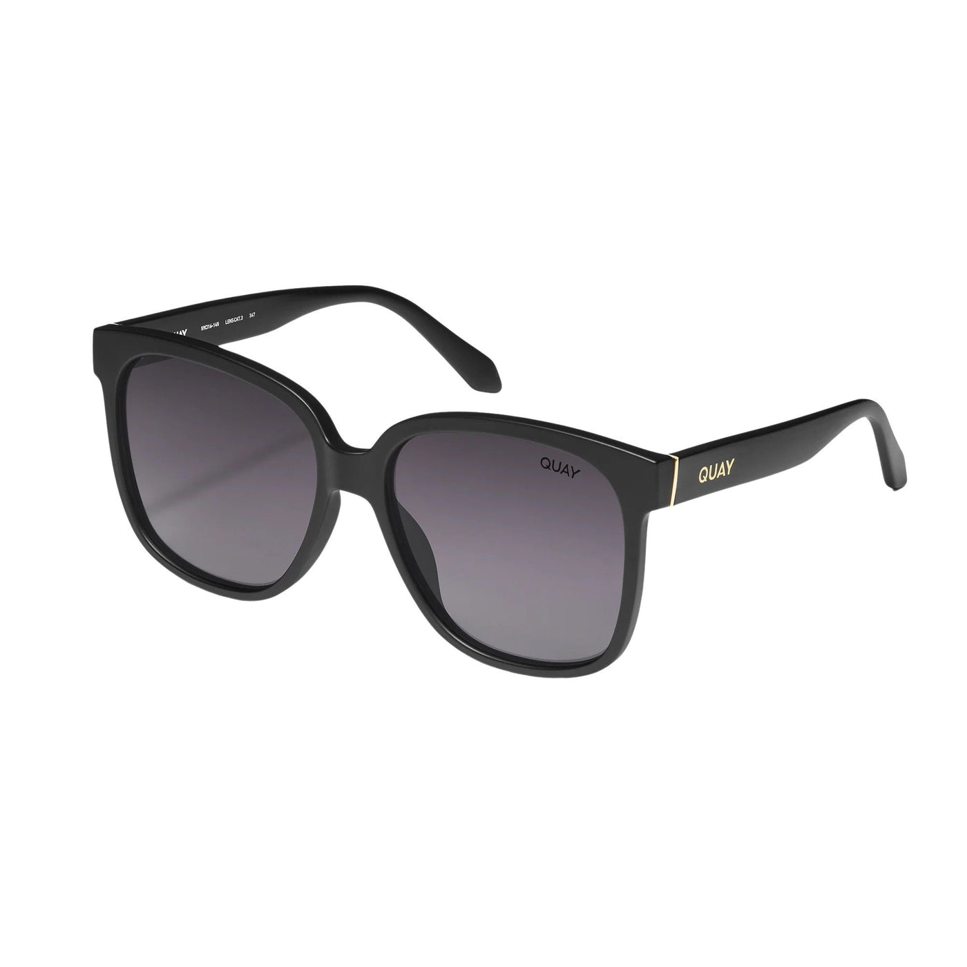 Quay Women's Wide Awake Oversized Square Sunglasses (Matte Black Frame/Smoke Polarized Lens) - 3/4 left angle
