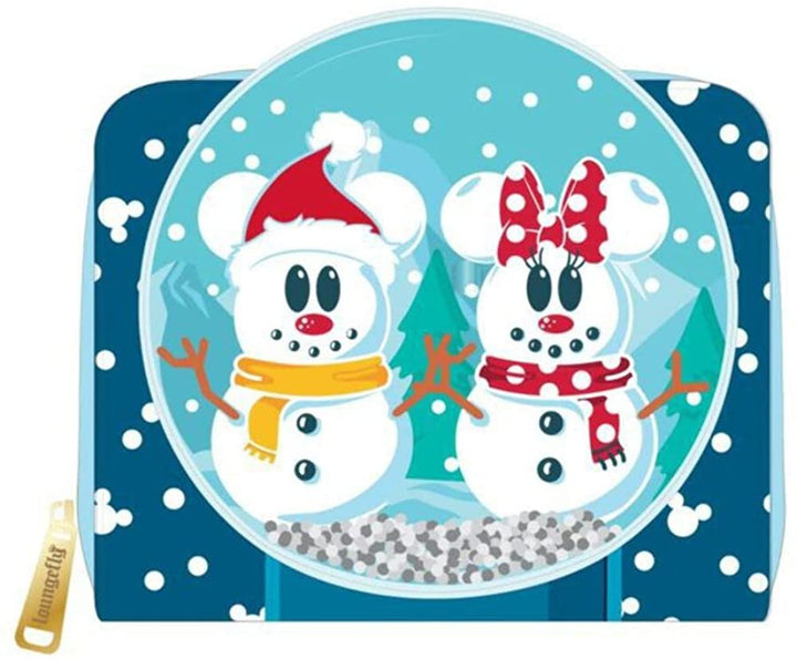 Loungefly Disney Snowman Mickey &amp; Minnie Snow Globe Zip-Around Wallet