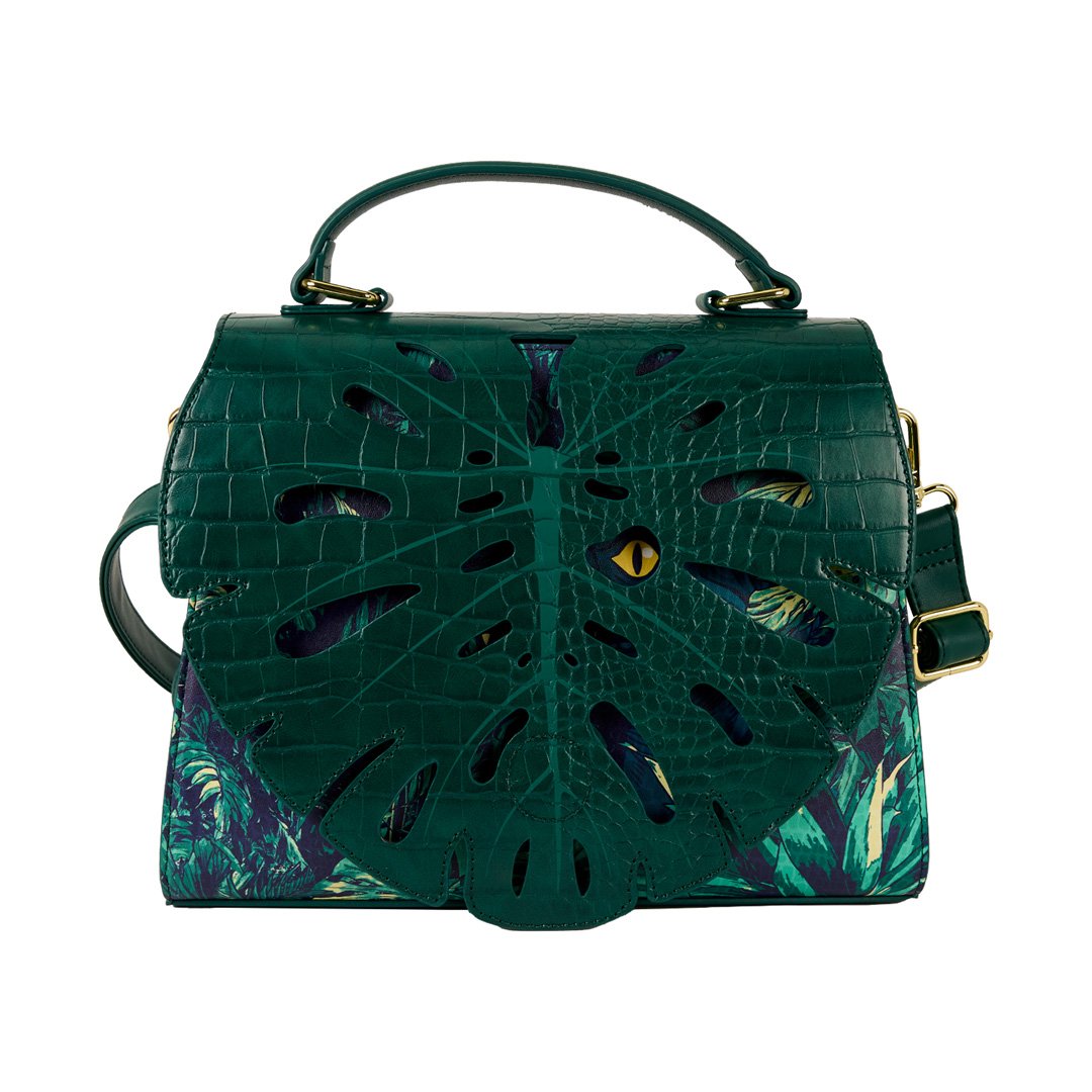 671803550360 - Loungefly Jurassic World Jungle Velociraptor Glow Crossbody Bag - front  