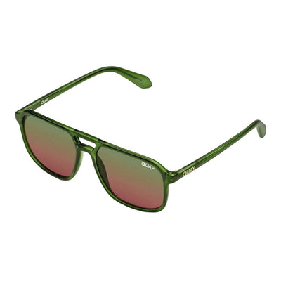 Quay Unisex On The Fly Retro Square Aviator Sunglasses Black Frame/Black Pink Fade Lens - 3/4 left angle view