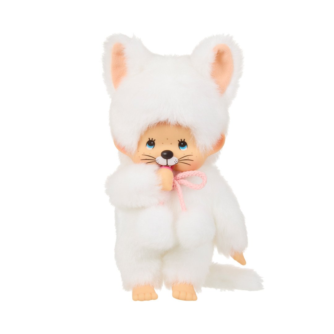 Monchhichi Girl as White Cat Plush Toy