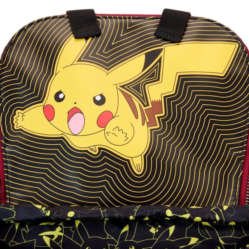 Interior flap of Loungefly COLLECTIV Pokemon THE COLLECTR Full-Size Backpack featuring a vibrant Pikachu design.