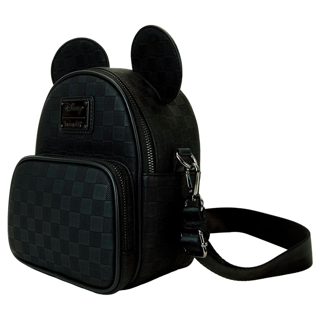 Loungefly Disney Mickey Mouse Checkered Texture Convertible Mini Backpack &amp; Crossbody Bag
