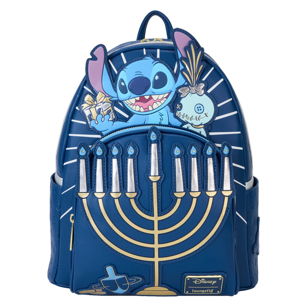 671803525498 - Loungefly Disney Lilo &amp; Stitch Light-Up Menorah Stitch Mini Backpack - front  